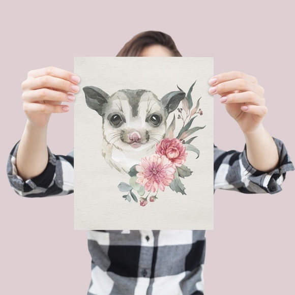 Watercolor Floral Sugar Glider Wall Art Print Poster Unframed - Picture 6 of 9